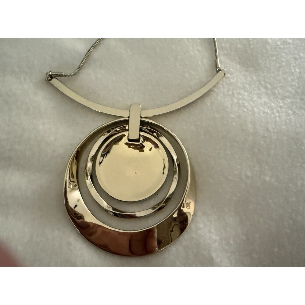 Chicos Gold Tone Round Disc Pendant Chain Necklace